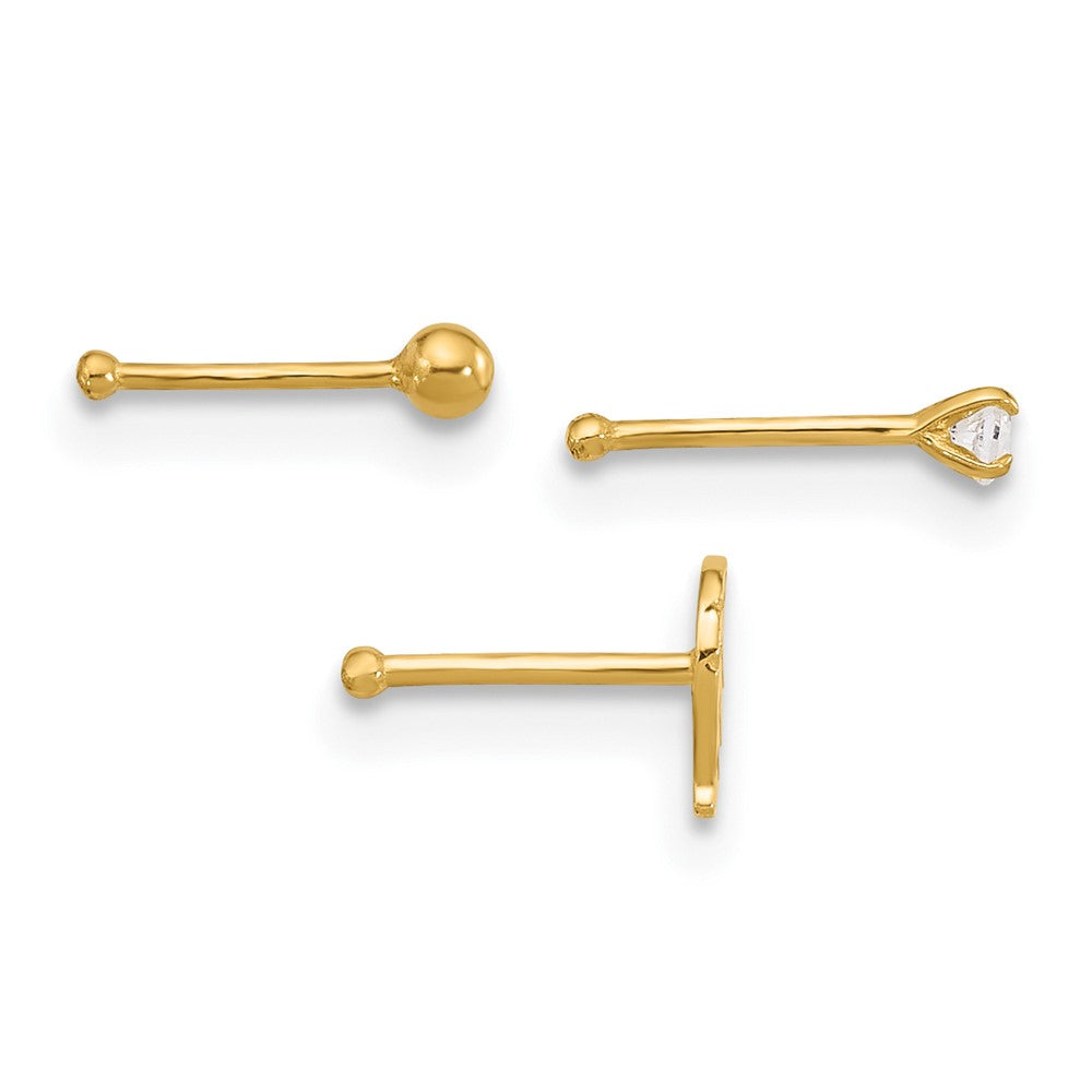 14K 22 Gauge Leaf, Ball and CZ Post Nose Set