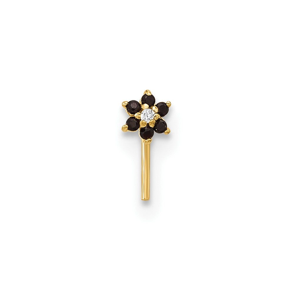 14K 23 Gauge Black & White CZ Flower Nose Post