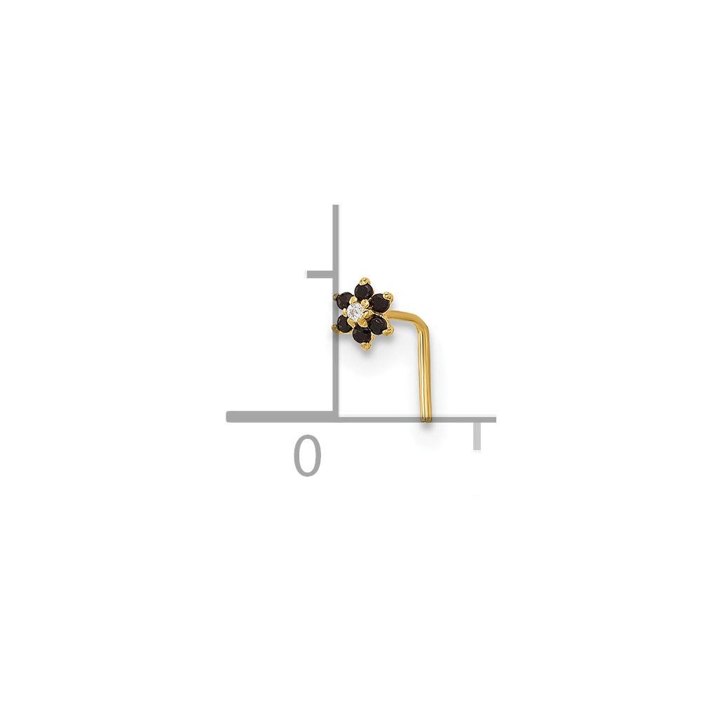 14K 23 Gauge Black & White CZ Flower Nose Post