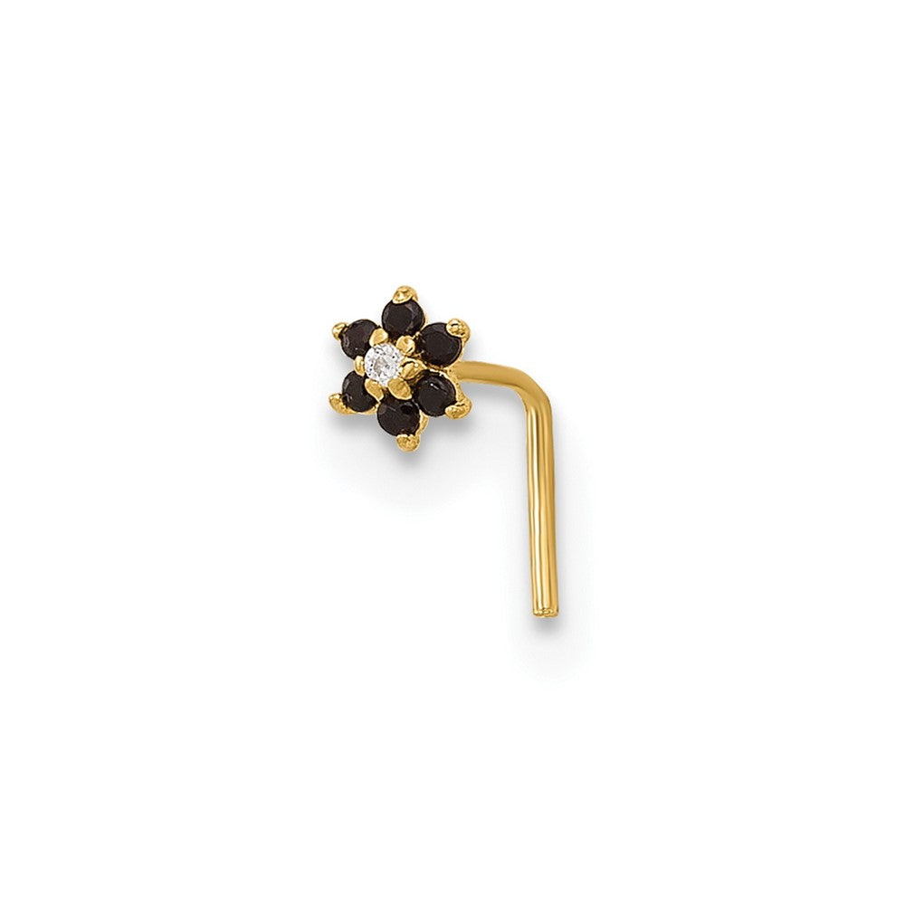 14K 23 Gauge Black & White CZ Flower Nose Post