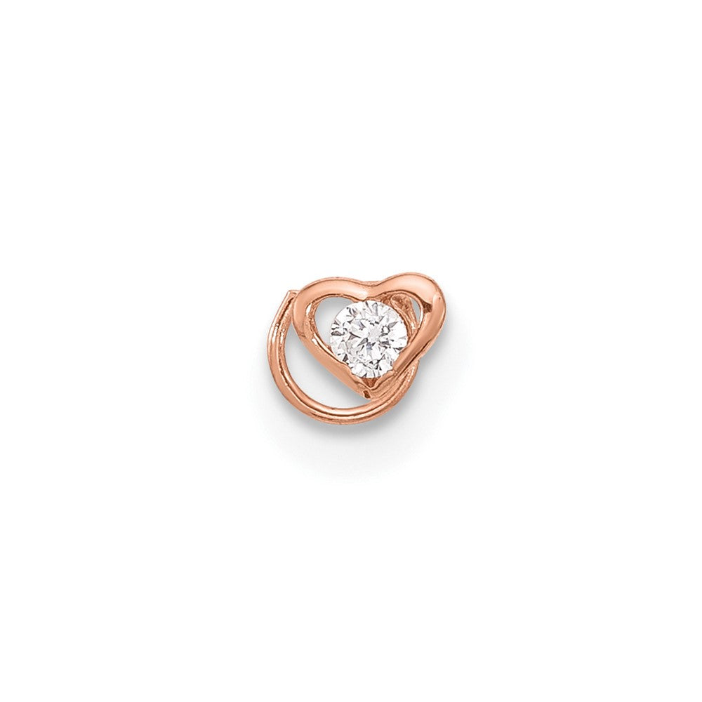 14K Rose Gold 23 Gauge CZ Heart Nose Post