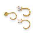 14K 22 Gauge CZ, Synthetic Opal and Ball Nose Post Set