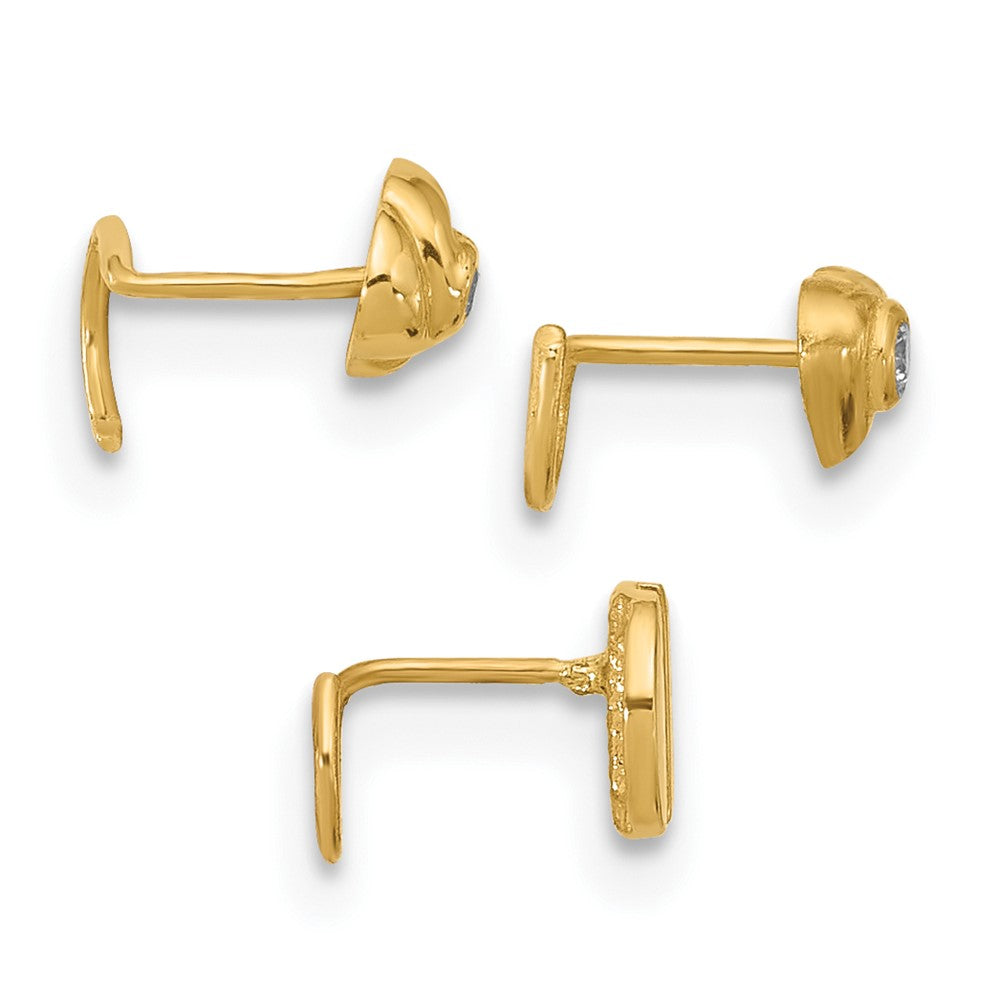 14K 22 Gauge CZ Heart, Flower, and Circle Nose Post Set