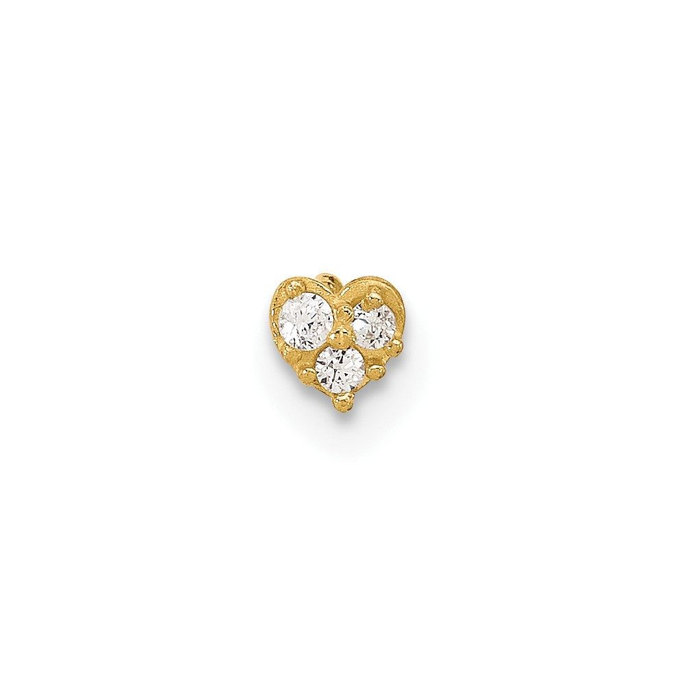 14K 23 Gauge CZ Heart Nose Post