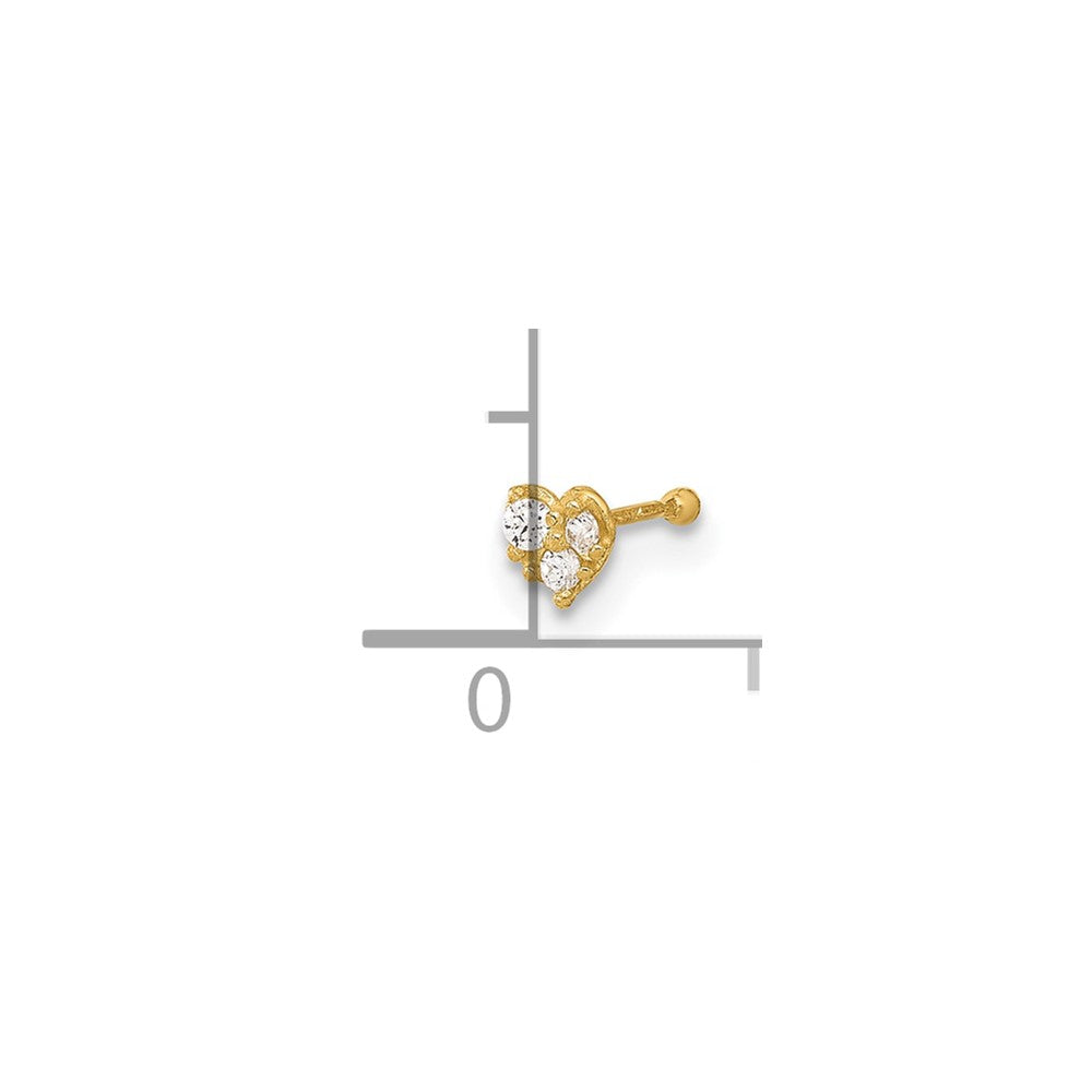 14K 23 Gauge CZ Heart Nose Post