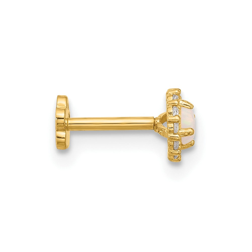 14K 18 Gauge CZ & Synthetic Opal Screw-Back Cartilage Body Jewelry