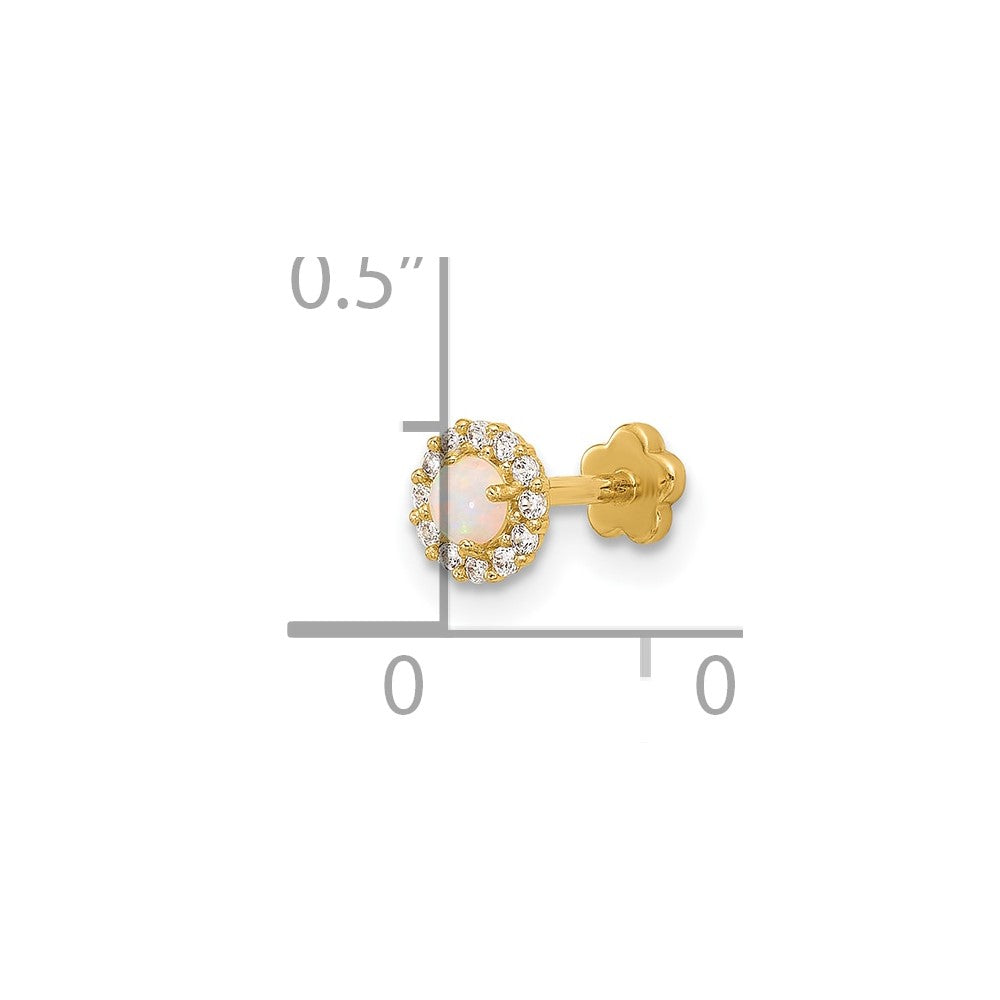 14K 18 Gauge CZ & Synthetic Opal Screw-Back Cartilage Body Jewelry