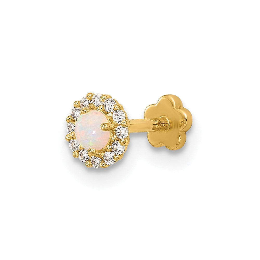14K 18 Gauge CZ & Synthetic Opal Screw-Back Cartilage Body Jewelry