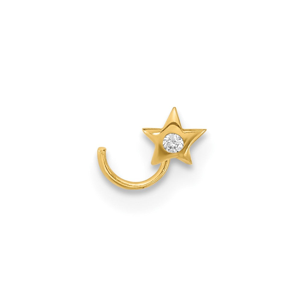 14K 22 Gauge Star with CZ Nose Ring Body Jewelry