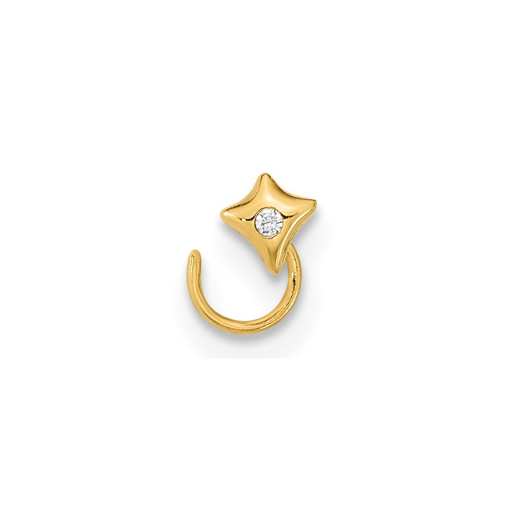 14K 22 Gauge Square with CZ Nose Ring Body Jewelry