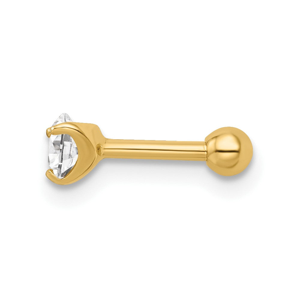 14k 16 Gauge Round CZ Labret Stud