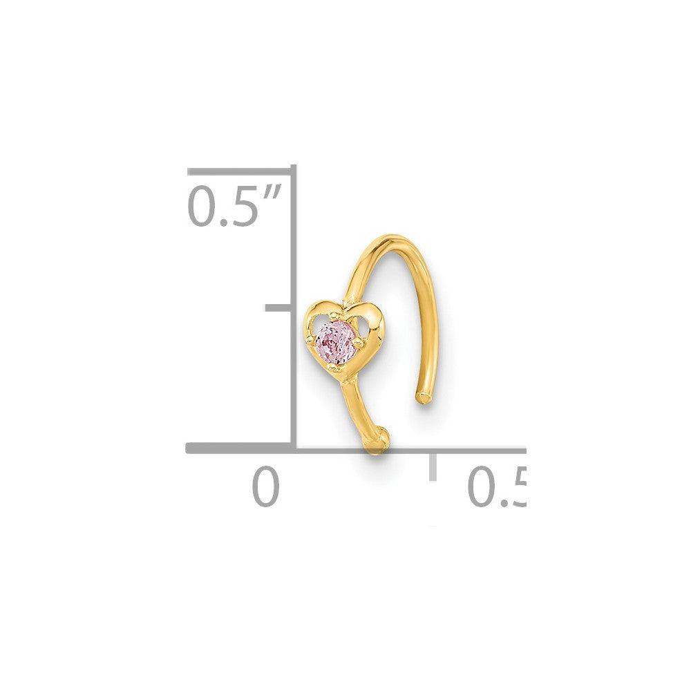 14K 20 Gauge Hoop with Heart CZ Nose Ring Body Jewelry
