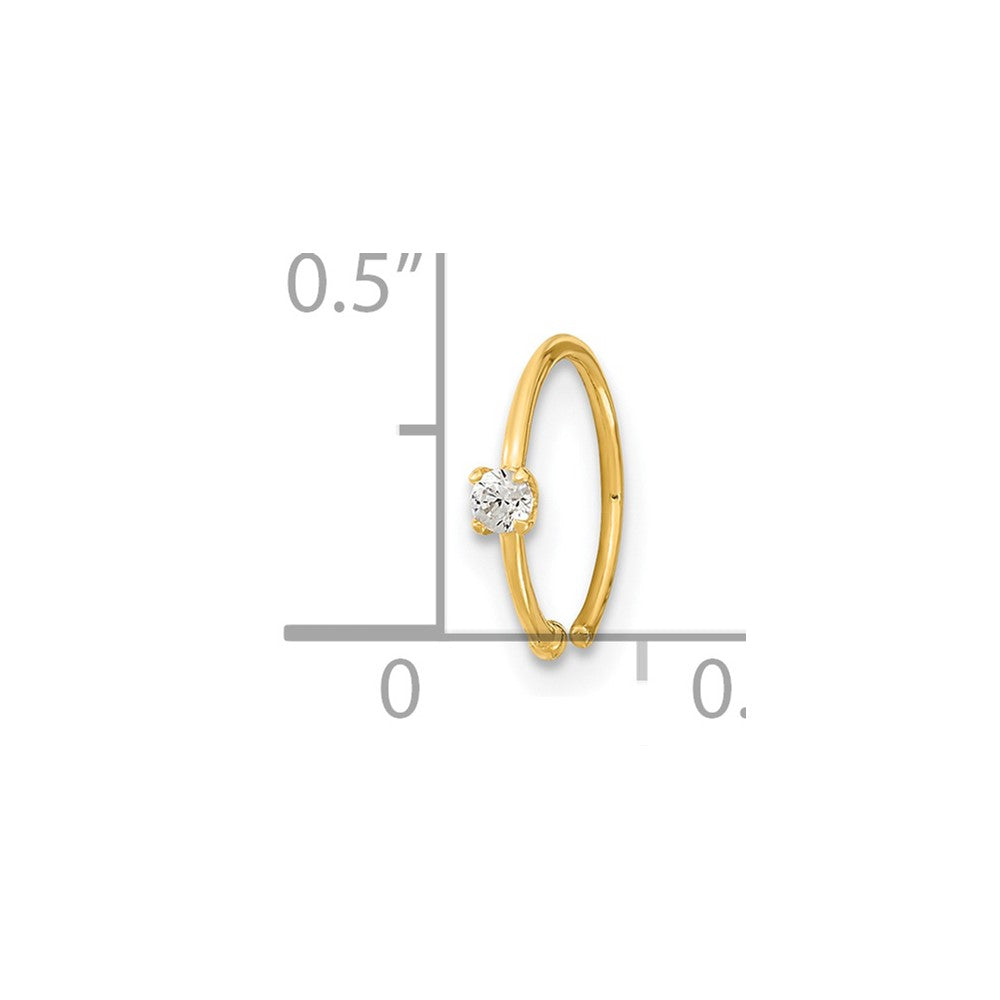 14K 20 Gauge CZ Hoop Nose Ring Body Jewelry