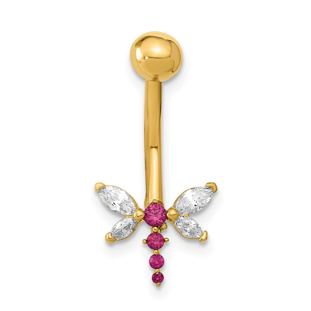 14K 14 Gauge Dragonfly CZ Belly/Navel Ring Body Jewelry