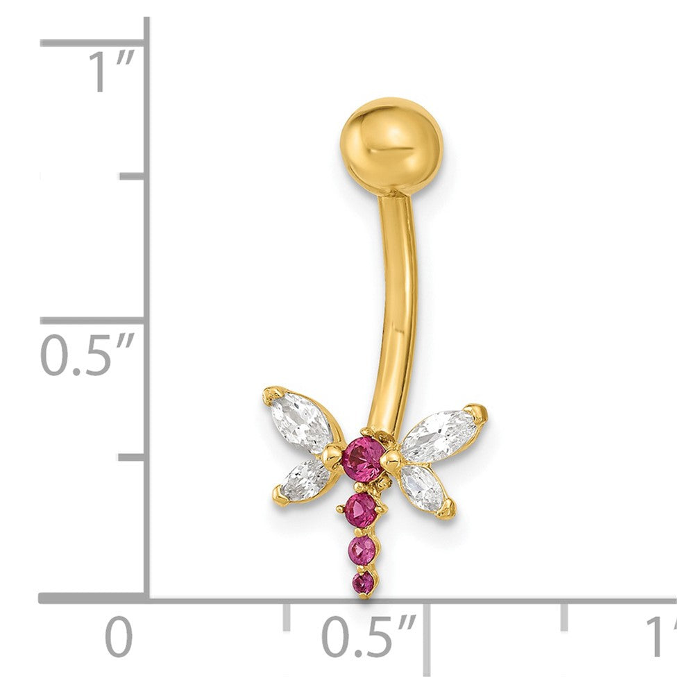 14K 14 Gauge Dragonfly CZ Belly/Navel Ring Body Jewelry