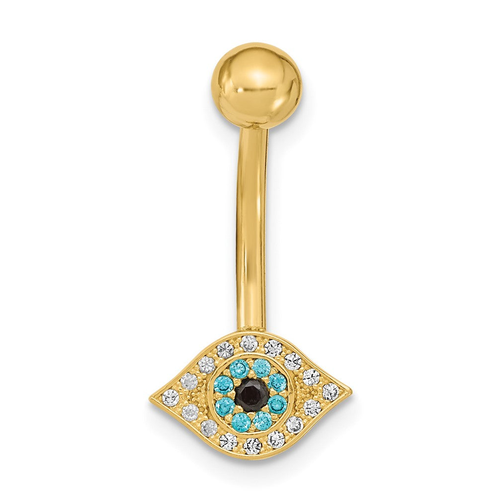 14K 14 Gauge Eye CZ Belly/Navel Ring Body Jewelry