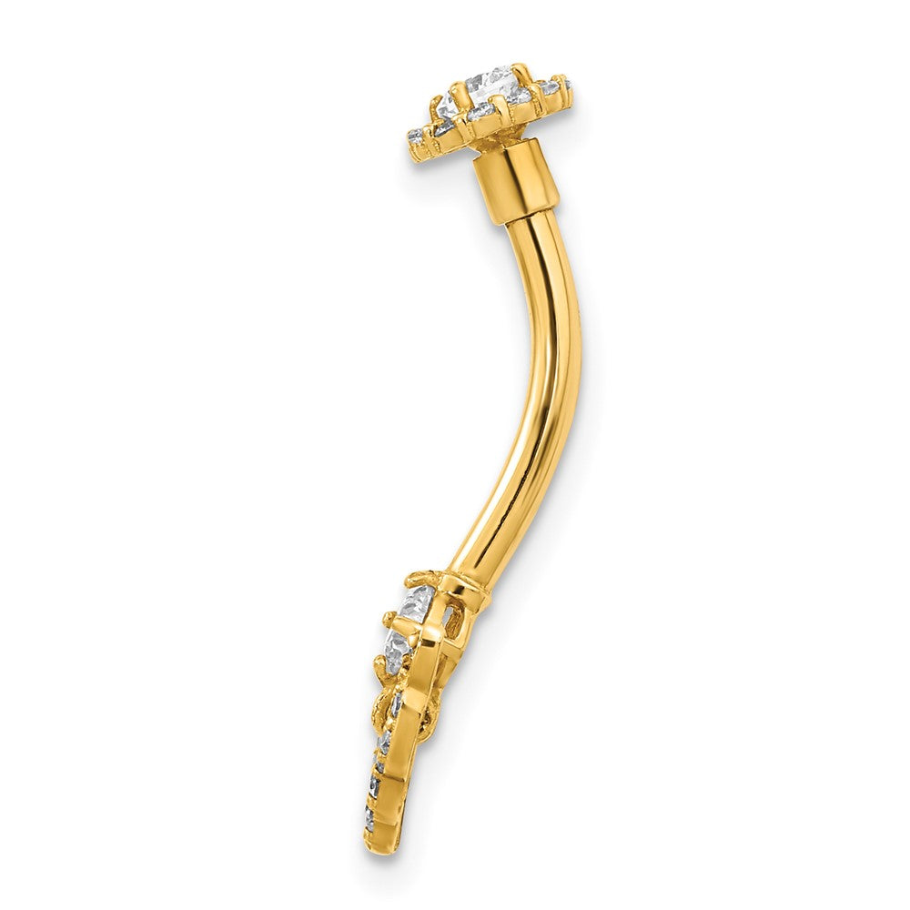 14K 14 Gauge Angel Wings CZ Belly/Navel Ring Body Jewelry