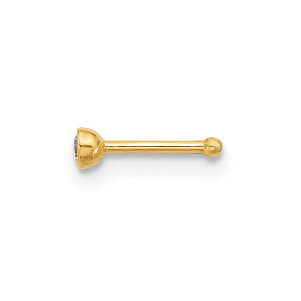 14k 21 Gauge Polished CZ Bezel Nose Stud