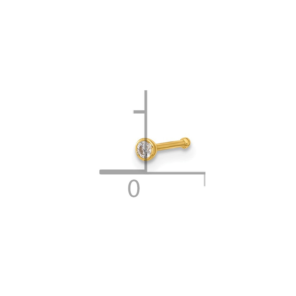 14k 21 Gauge Polished CZ Bezel Nose Stud