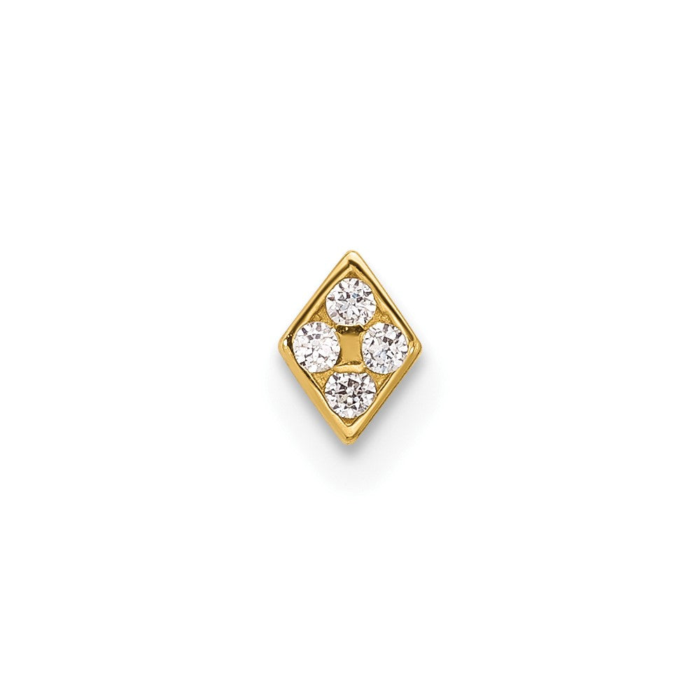 14k 22 Gauge Polished CZ Diamond Shaped Nose Stud
