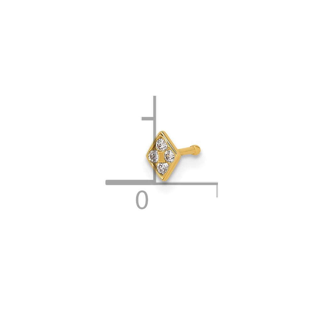 14k 22 Gauge Polished CZ Diamond Shaped Nose Stud