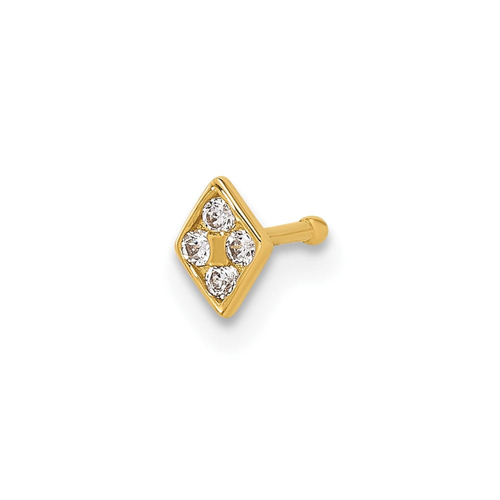 14k 22 Gauge Polished CZ Diamond Shaped Nose Stud