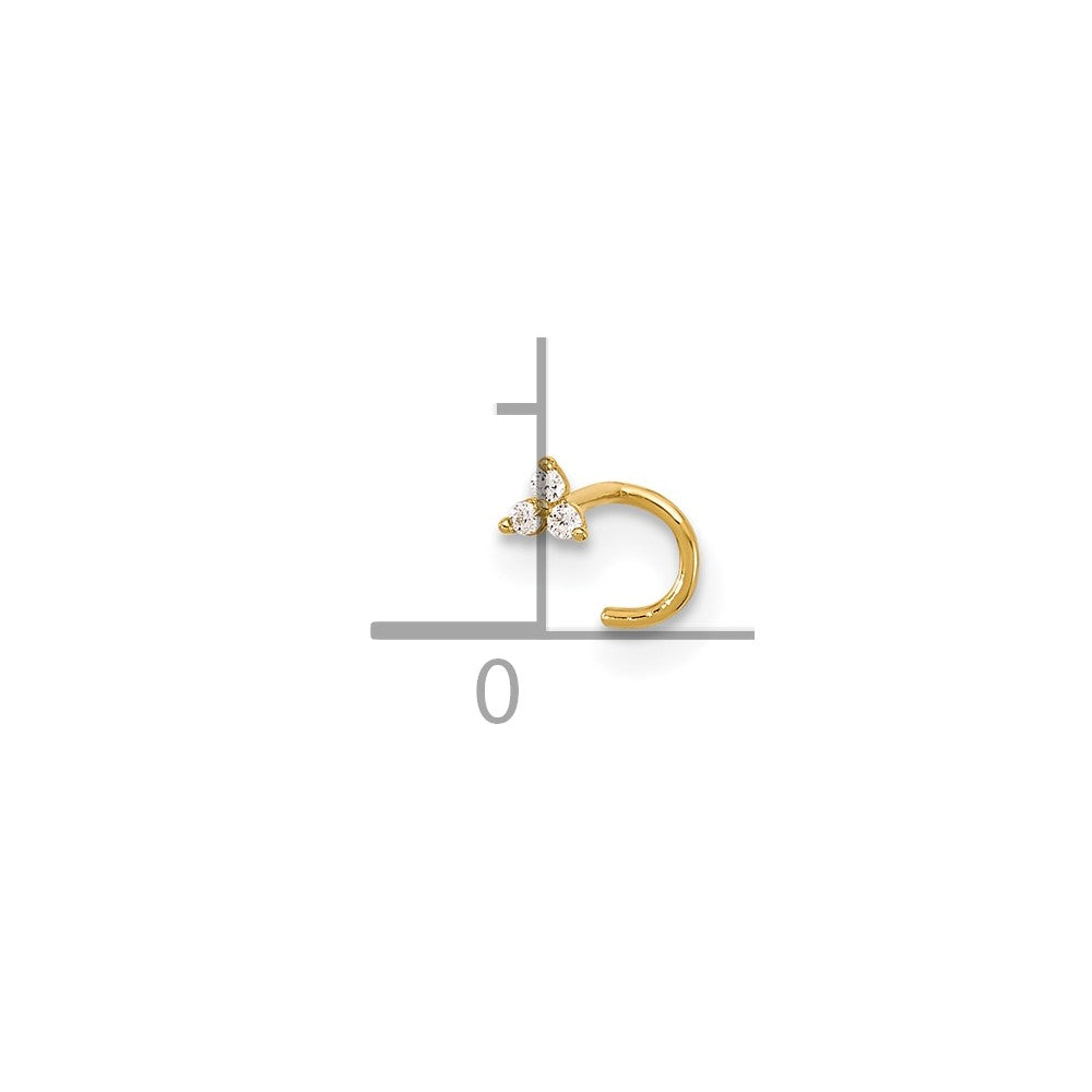 14k 23 Gauge Polished CZ Triangle Nose Stud