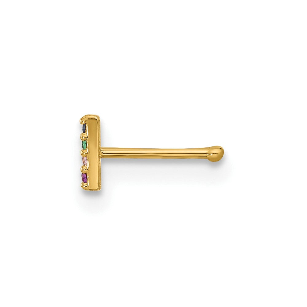 14k 22 Gauge Polished Multicolor CZ Bar Nose Stud