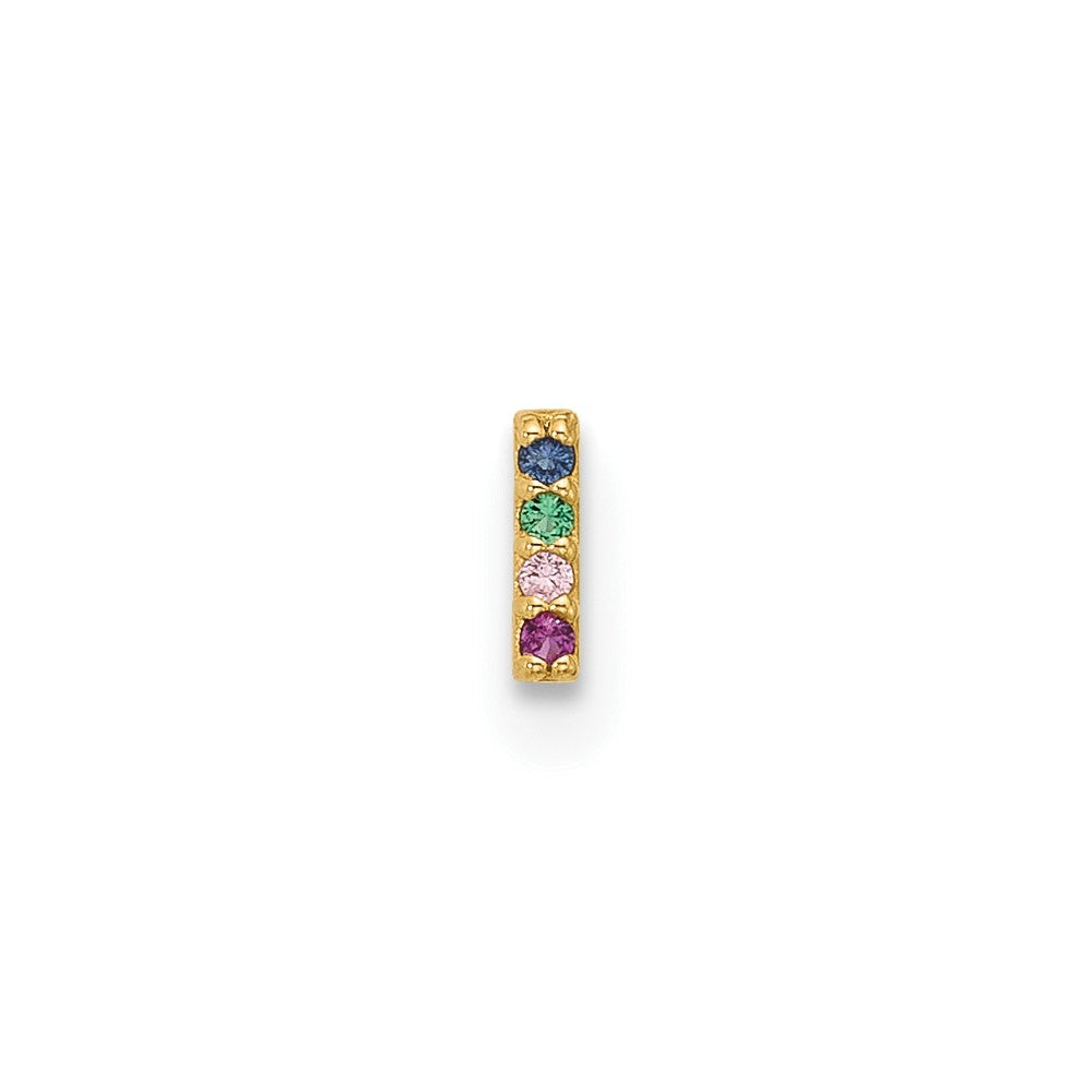 14k 22 Gauge Polished Multicolor CZ Bar Nose Stud
