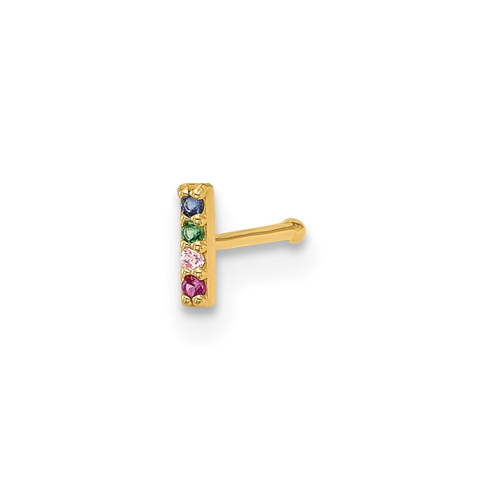 14k 22 Gauge Polished Multicolor CZ Bar Nose Stud