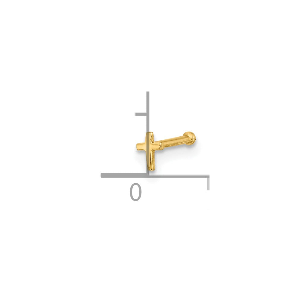 14K 20 Gauge Polished Cross Nose Stud