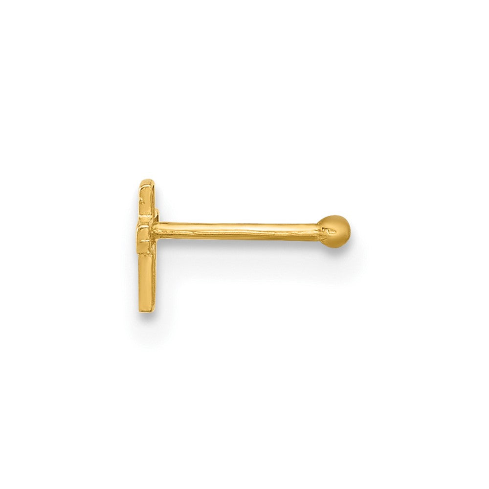 14K 22 Gauge Polished Cross Nose Stud