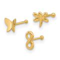 14K 22 Gauge Polished Infinity Symbol, Dragonfly and Butterfly Nose Stud