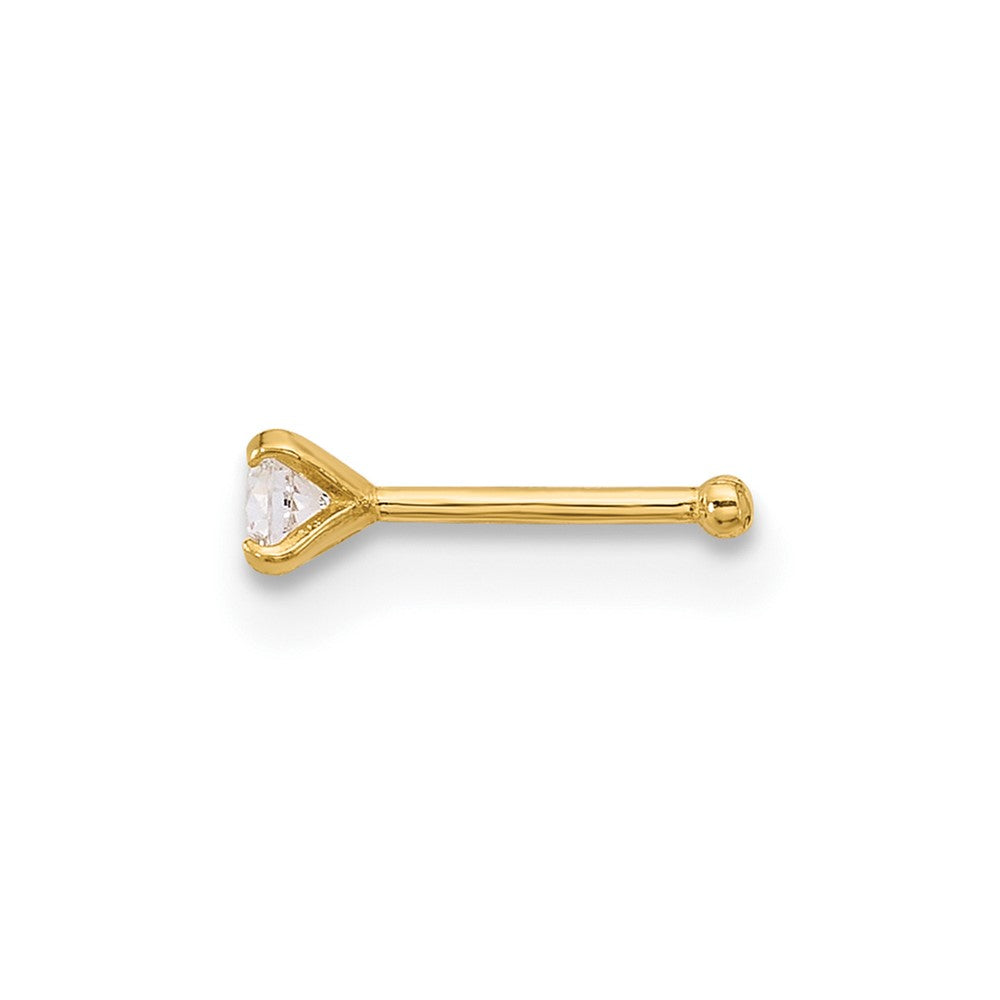 14k 22 Gauge Polished 2.5mm CZ Nose Stud