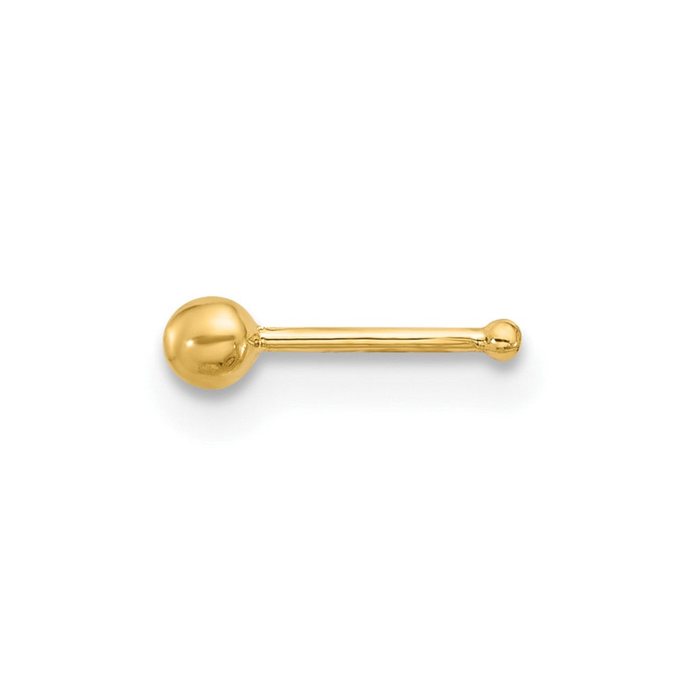 14k 22 Gauge Polished 2.5mm Ball Nose Stud