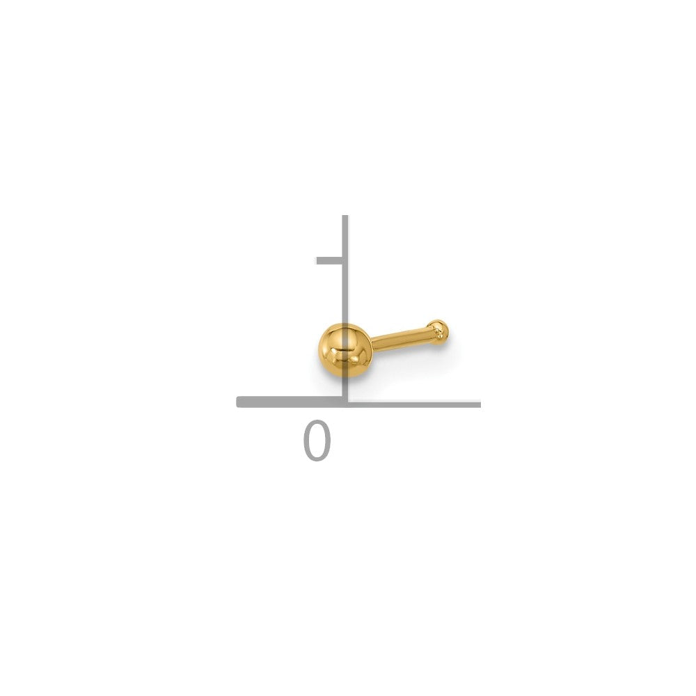14k 22 Gauge Polished 2.5mm Ball Nose Stud