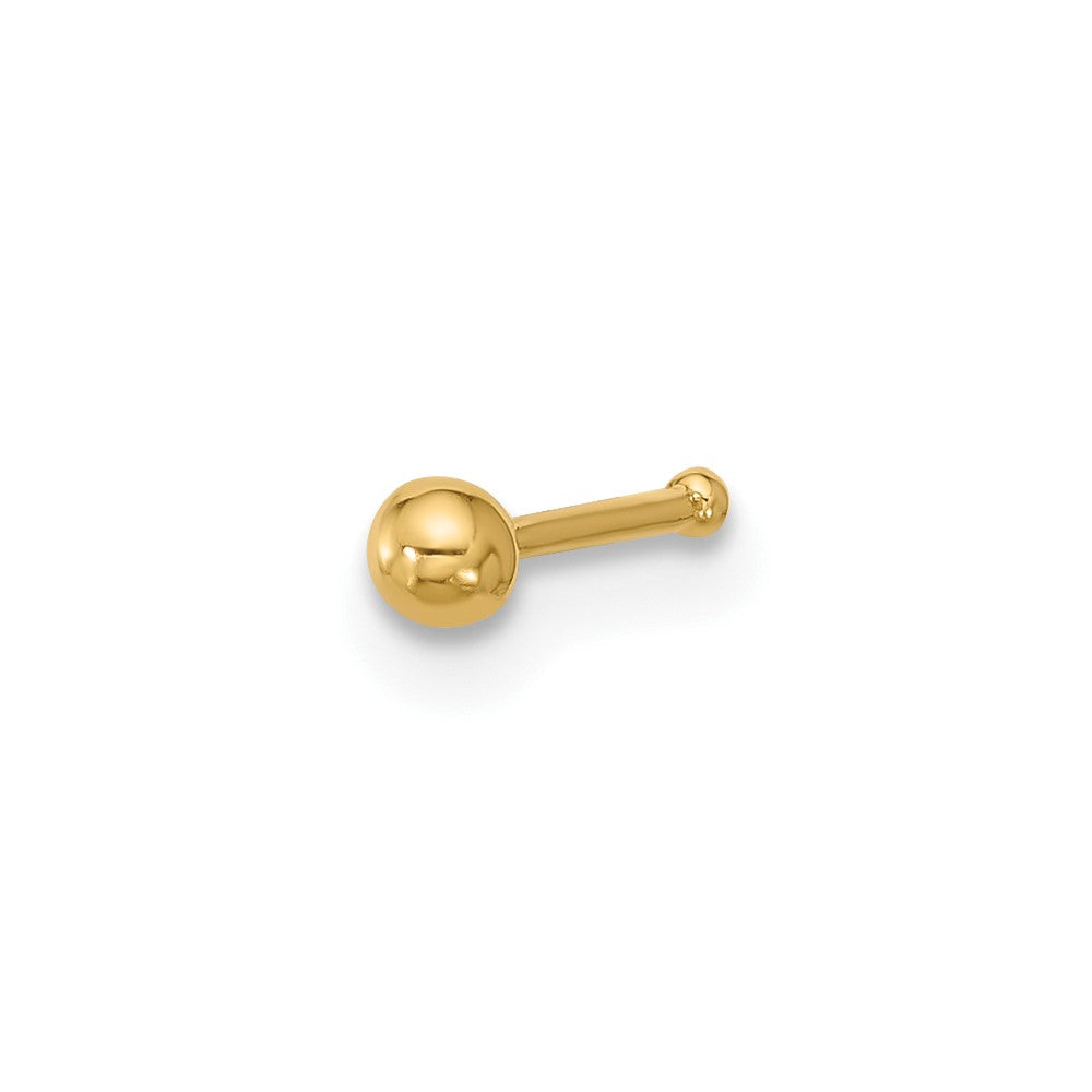 14k 22 Gauge Polished 2.5mm Ball Nose Stud