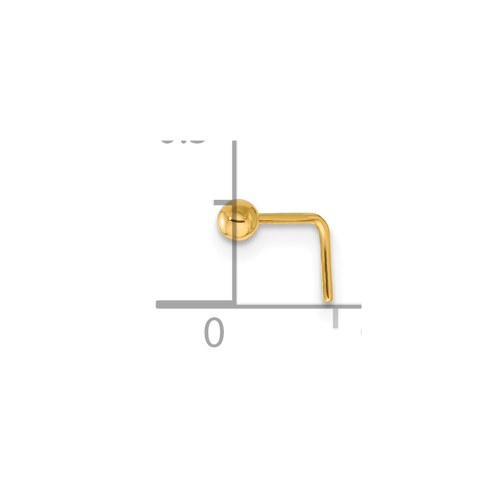 14k 22 Gauge Polished 2.5mm Ball Nose Stud