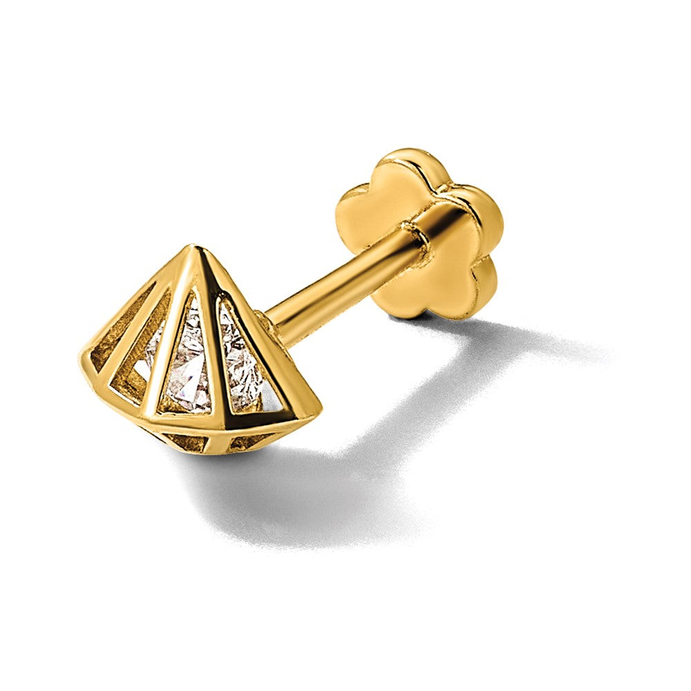14K 18 Gauge Polished CZ 3D Diamond Shaped Cartilage Body Jewelry