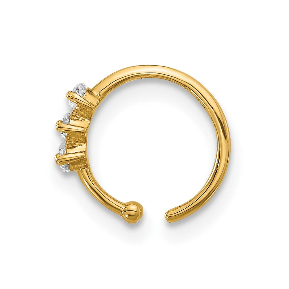 14K 20 Gauge Polished 3 Stone CZ Nose Ring
