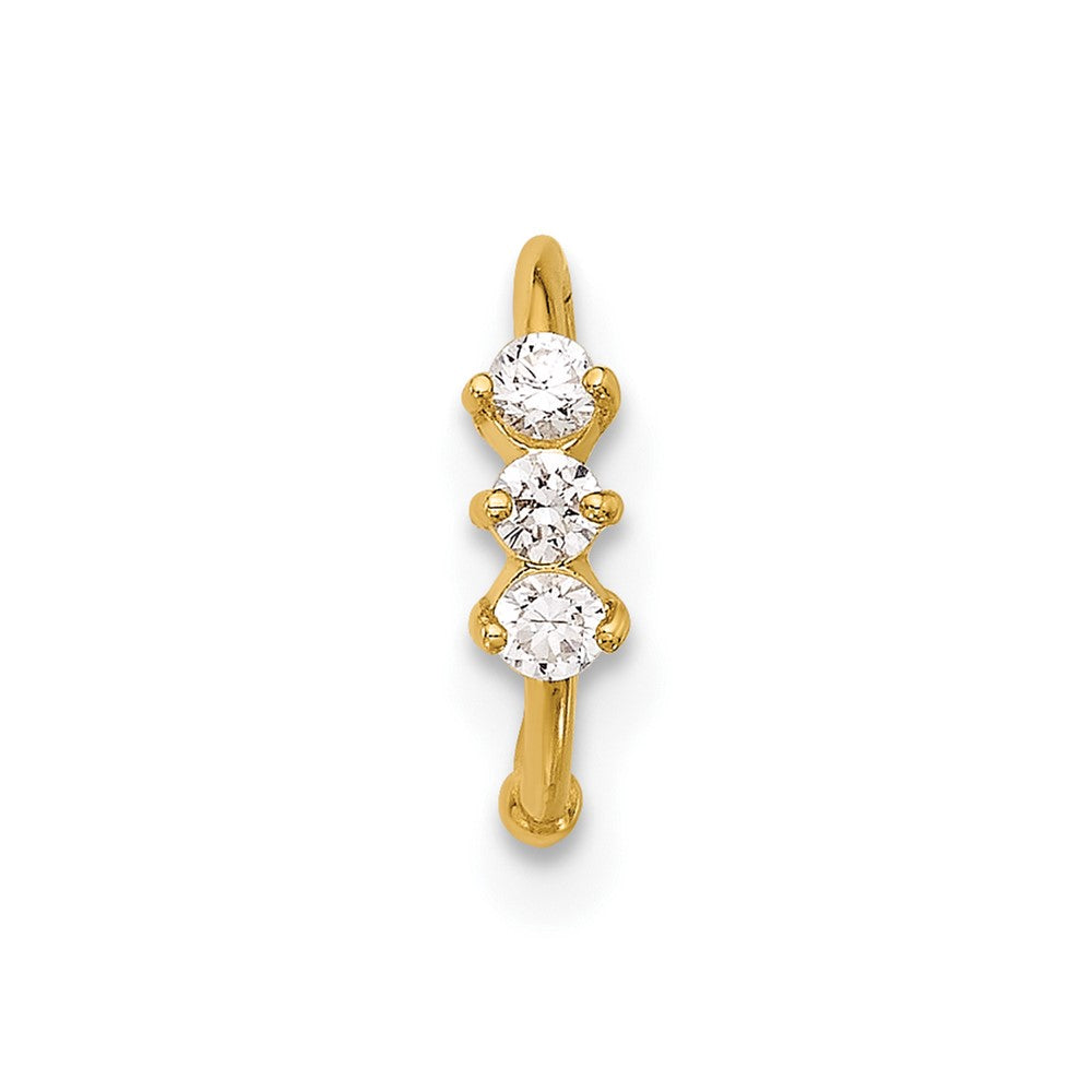 14K 20 Gauge Polished 3 Stone CZ Nose Ring