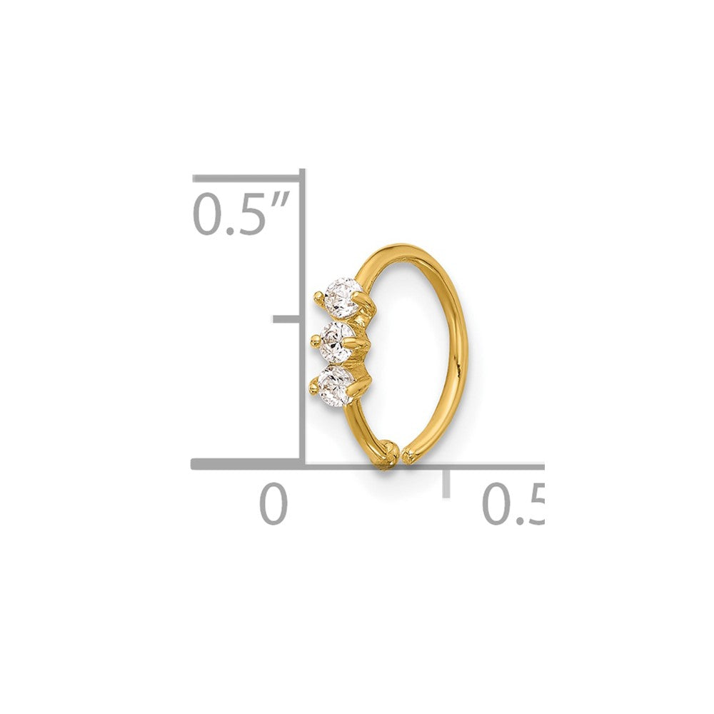 14K 20 Gauge Polished 3 Stone CZ Nose Ring