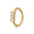 14K 20 Gauge Polished 3 Stone CZ Nose Ring