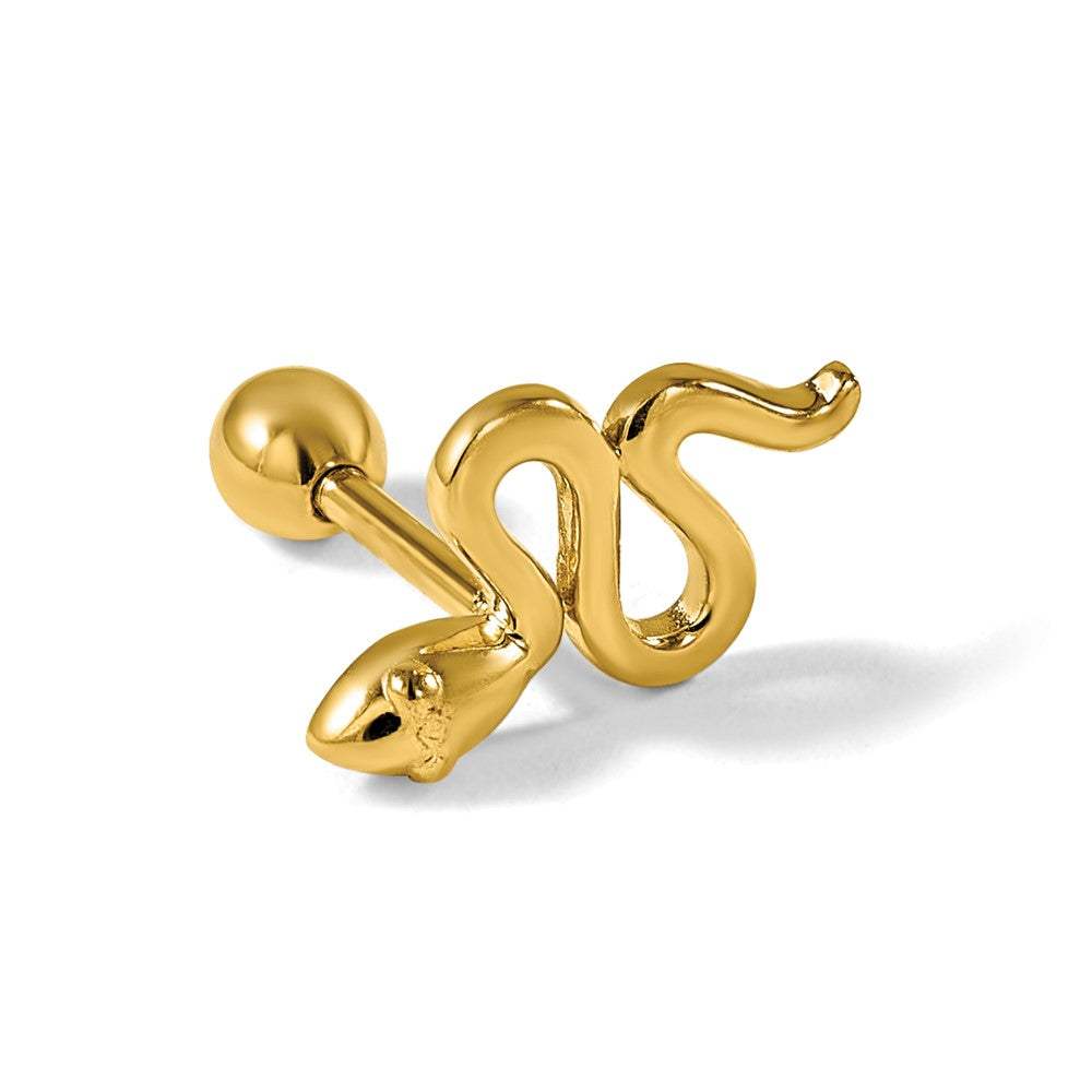14k 18 Gauge Polished Snake Cartilage Stud