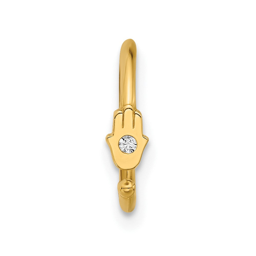 14K 20 Gauge Polished CZ Hamsa Nose Ring