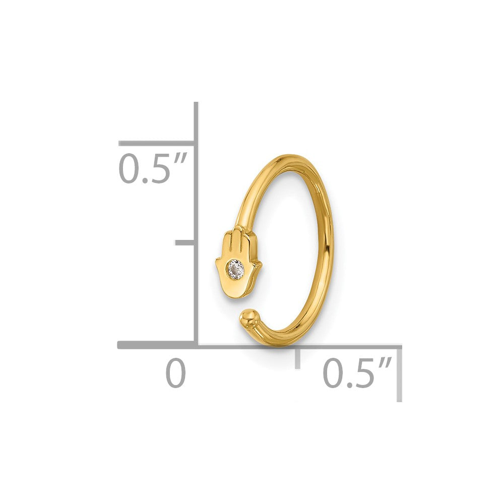 14K 20 Gauge Polished CZ Hamsa Nose Ring