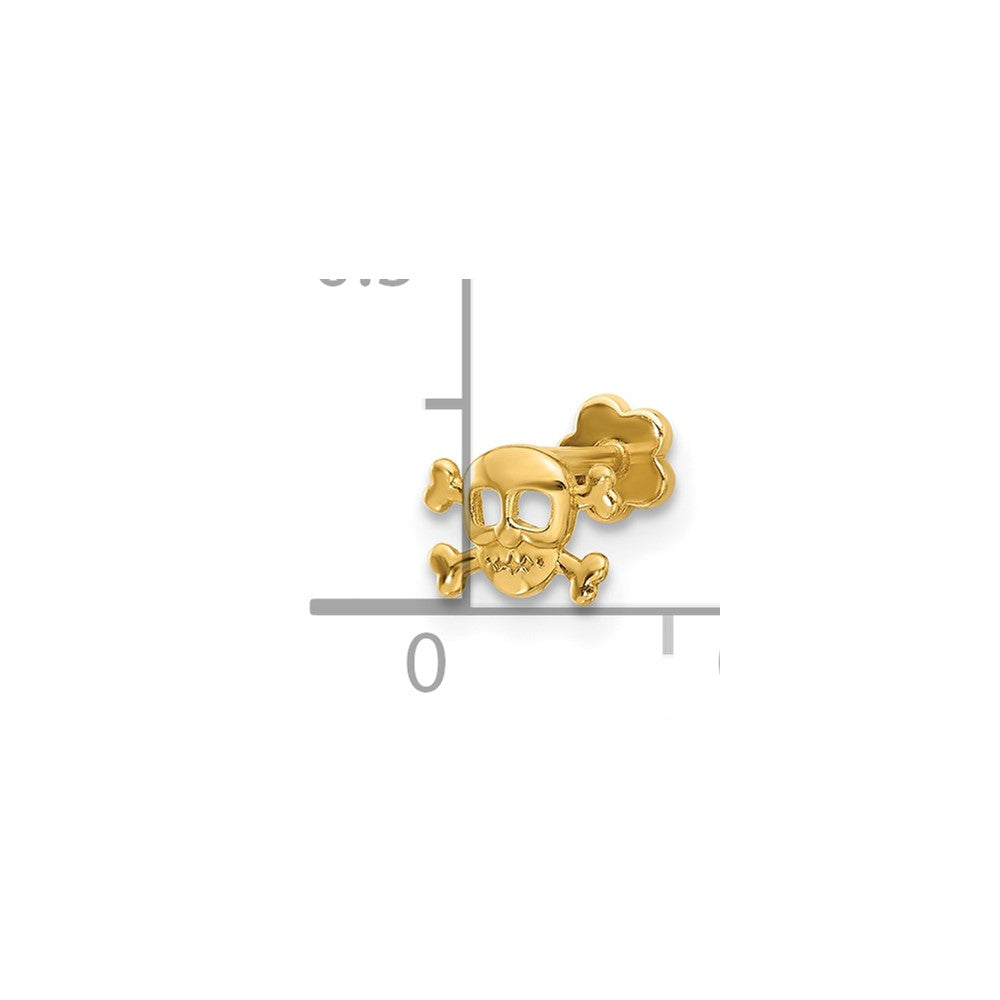 14K 18 Gauge Skull and Crossbones Screwback Cartilage Body Jewelry