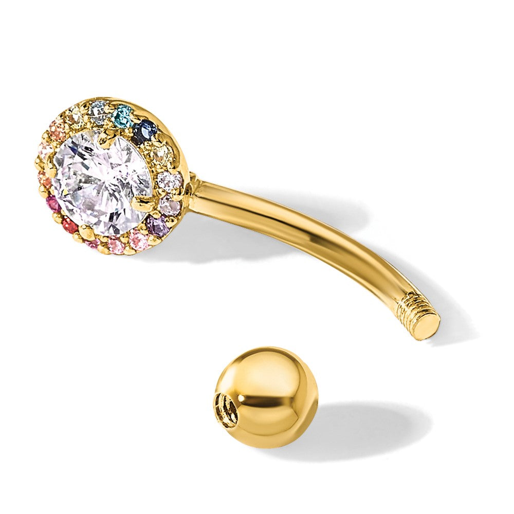 14k 14 Gauge Polished Rainbow CZ Belly / Navel Ring