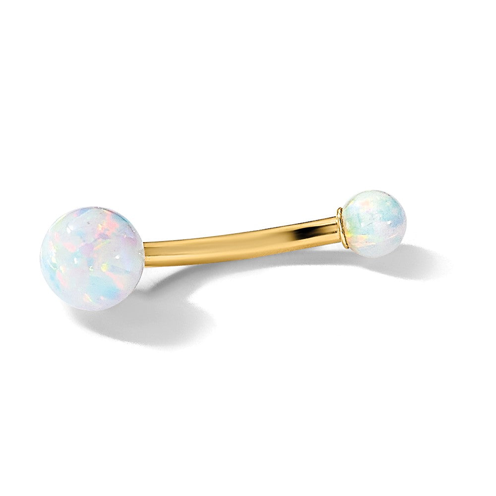 14K 14 Gauge Polished Created Opal Navel/Belly Ring