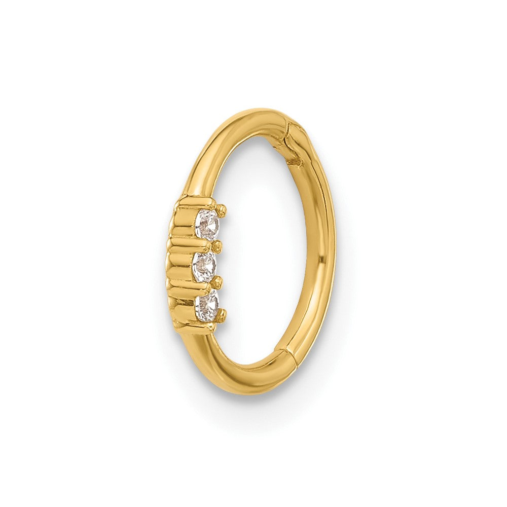 14K 16 Gauge Polished CZ Hinged Cartilage Ring